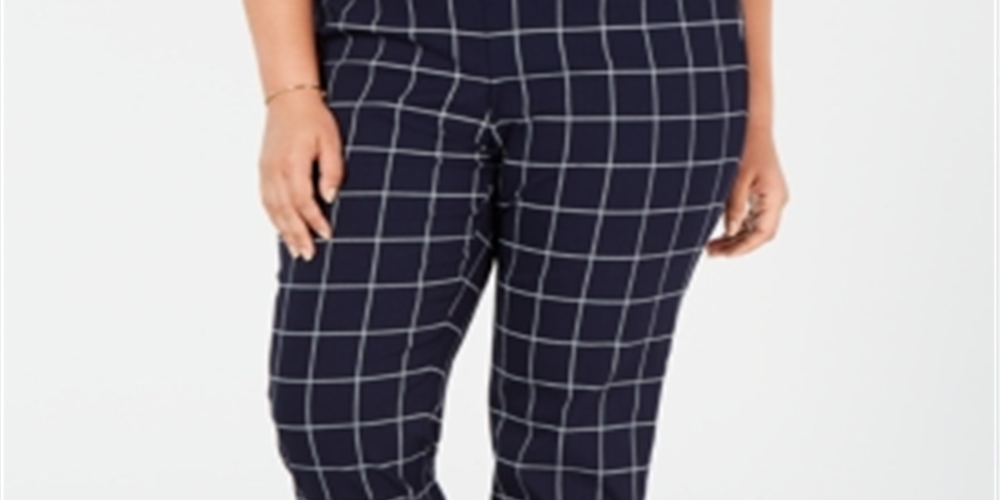 Calça xadrez feminina Charter Club Plus Lexia Windowpane azul tamanho 22W