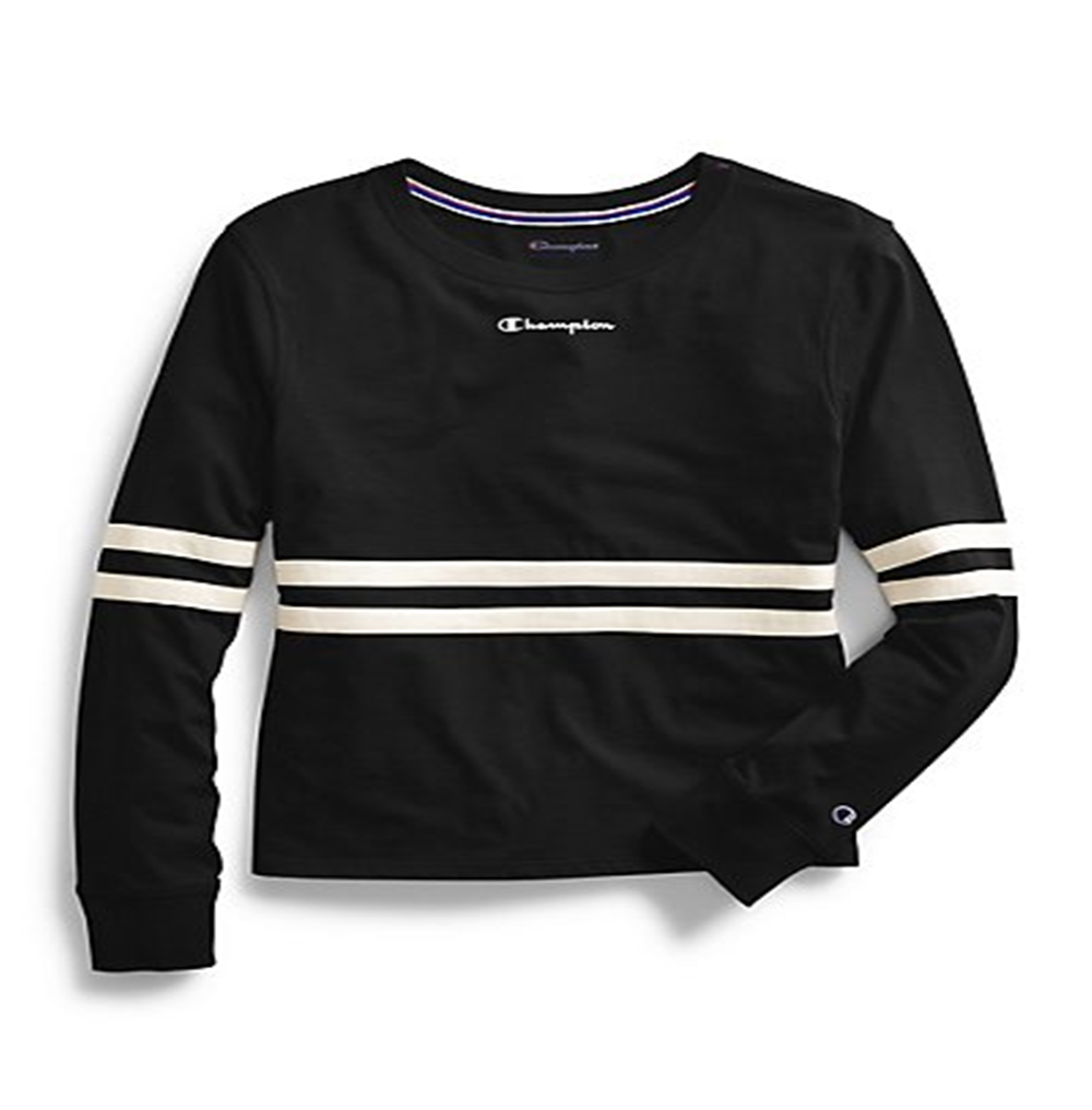 Camiseta feminina Champion Heritage Script Logo manga comprida azul tamanho P