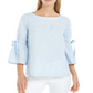 Blusa feminina Charter Club de linho com manga sino, azul, tamanho X-S