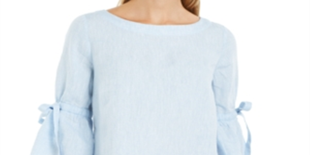 Blusa feminina Charter Club de linho com manga sino, azul, tamanho X-S