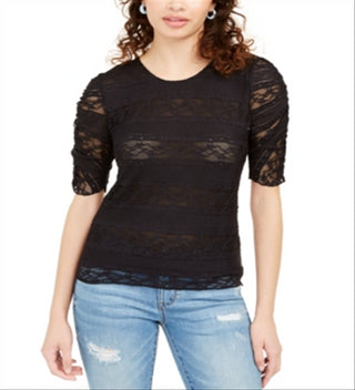 Blusa de renda com amarração nas costas American Rag Junior, preta, tamanho grande