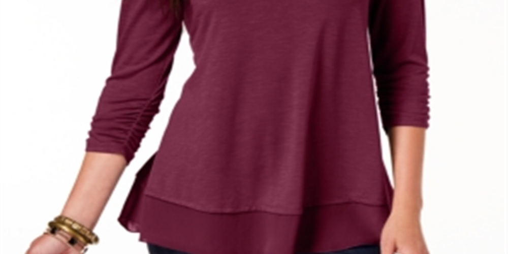 Top de chiffon com bainha estilo &amp; co feminino, cor vinho, tamanho extragrande