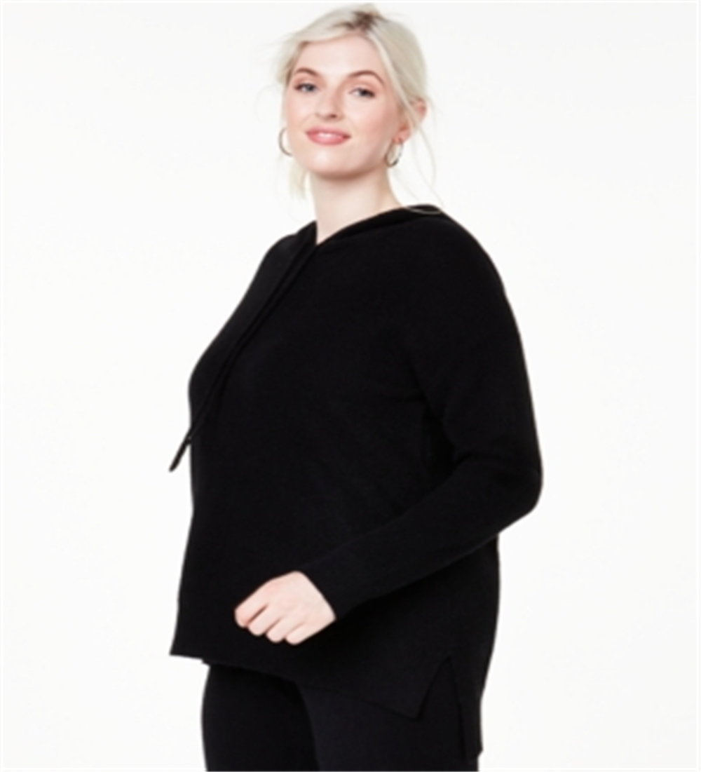 Moletom com capuz térmico feminino Charter Club Plus Cashmere, preto, tamanho 2X
