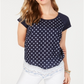 Camiseta feminina estampada de manga curta e gola redonda, tamanho XS, azul, estilo &amp; Co