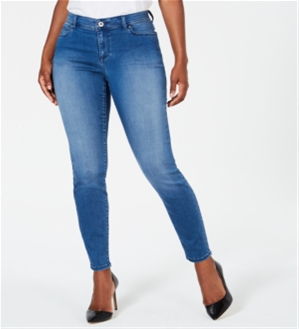 Calça jeans skinny feminina Inc International Concepts com ajuste curvilíneo e elástico - Horizon Wash Azul, tamanho 18