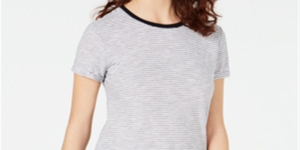 Camiseta feminina Maison Jules com decote redondo e manga curta, preta, tamanho médio