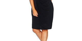 Connected Women's Sequined Lace Draped Dress BlackSize 18W