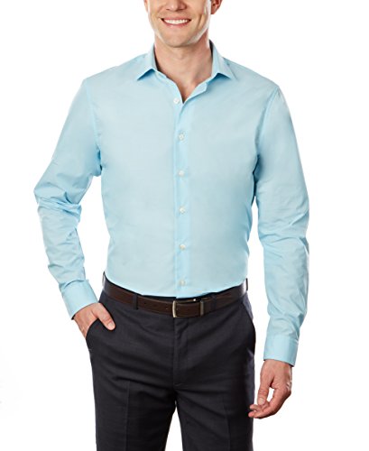 Camisa social masculina Kenneth Cole Slim Fit com gola aberta, azul, tamanho M