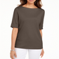 Karen Scott Blusa Feminina Gola Canoa Manga Cotovelo Marrom Tamanho P