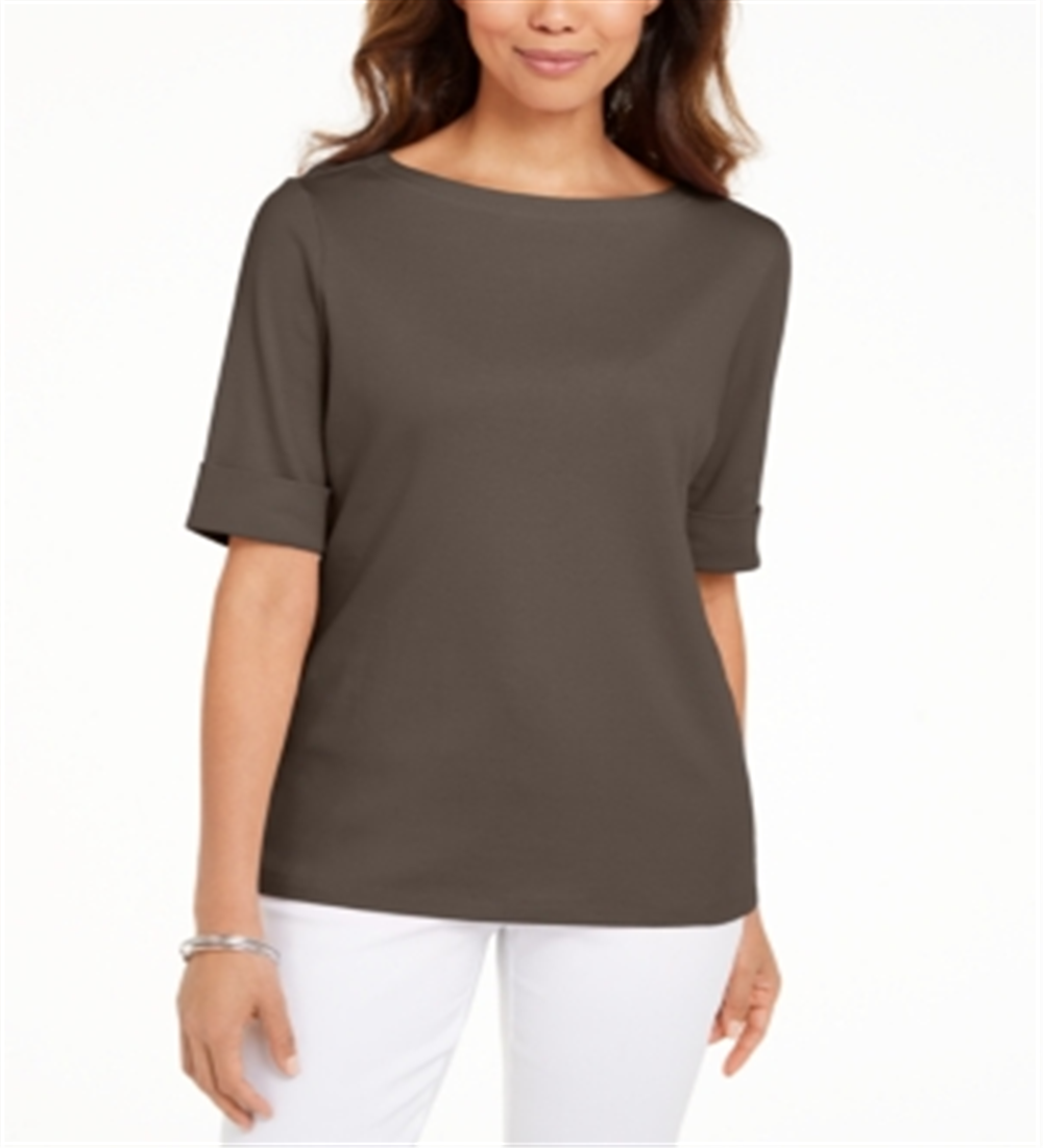 Karen Scott Blusa Feminina Gola Canoa Manga Cotovelo Marrom Tamanho P