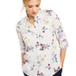 Camisa de linho feminina com estampa floral e botões Charter Club, branca, tamanho XS