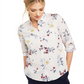 Camisa de linho feminina com estampa floral e botões Charter Club, branca, tamanho XS