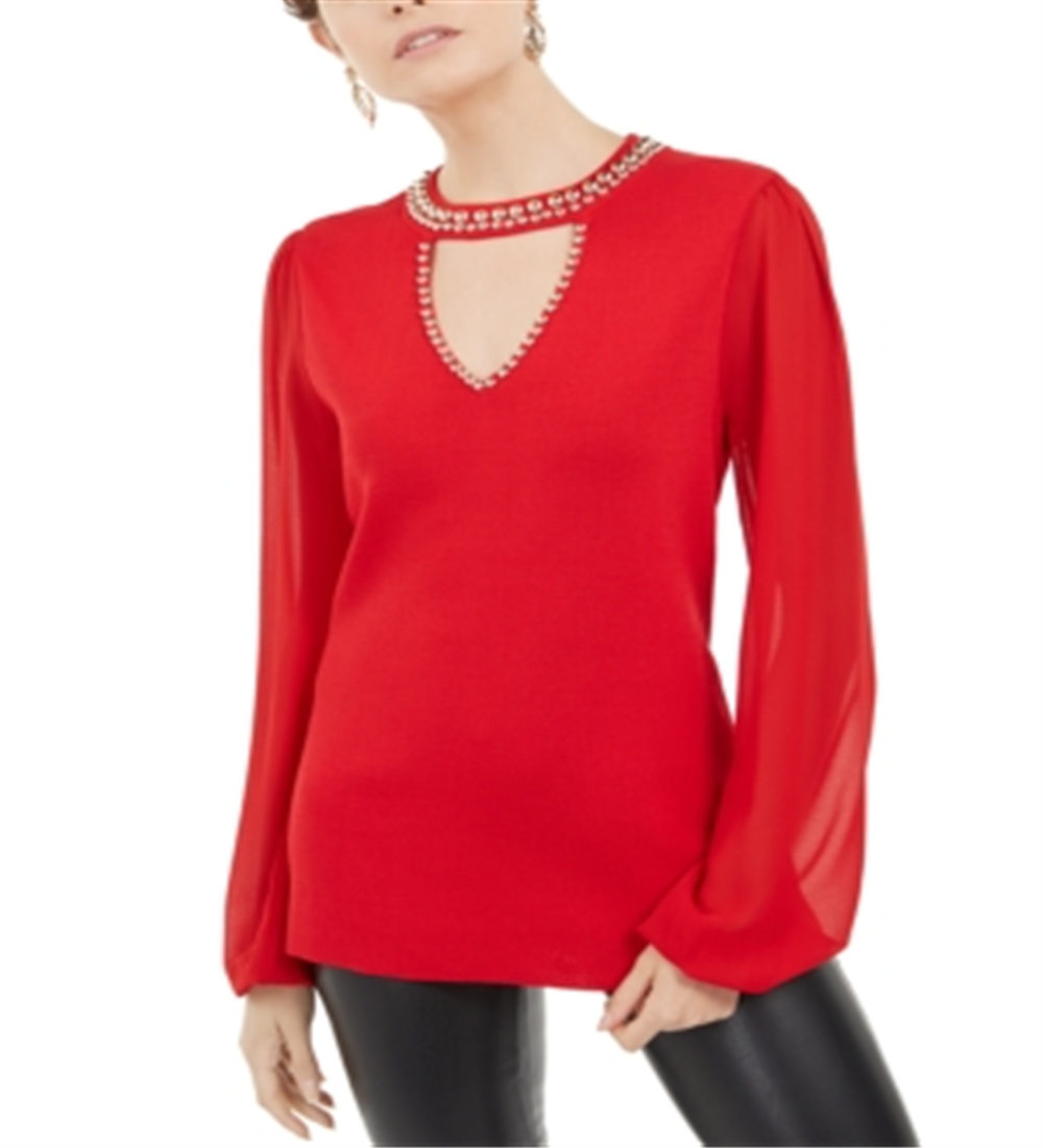 Suéter feminino com tachas e buraco de fechadura, tamanho grande, vermelho, da INC International Concepts
