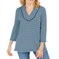 Blusa feminina listrada Charter Club com manga 3/4, azul, tamanho X-S