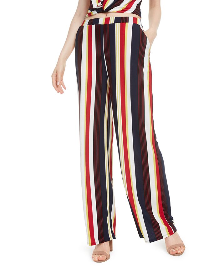 Calça feminina listrada Bar III, perna larga, preta, tamanho pequeno