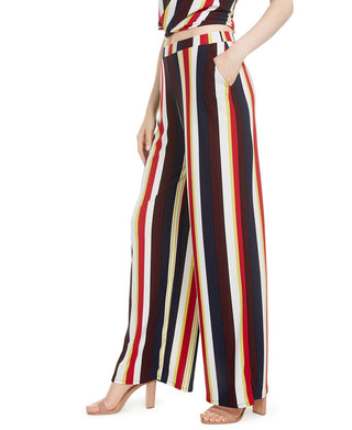 Calça feminina listrada Bar III, perna larga, preta, tamanho pequeno