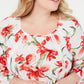JM Collection Top feminino plus size com estampa floral e bainha amarrada, branco, tamanho 3X
