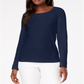 Karen Scott Blusa feminina de algodão com decote redondo, azul, tamanho pequeno GG