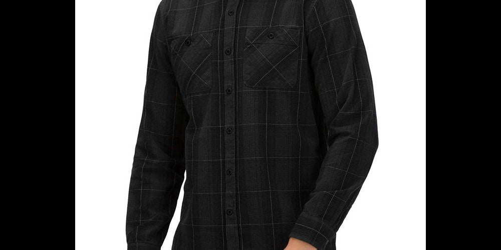 Camisa de flanela Hurley Hendrick masculina, manga comprida, preta, tamanho médio