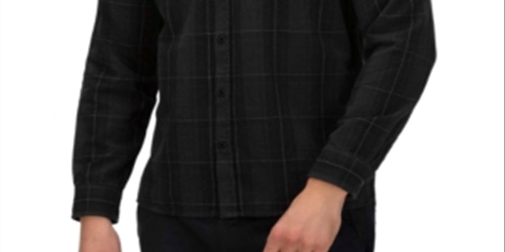 Camisa de flanela Hurley Hendrick masculina, manga comprida, preta, tamanho médio