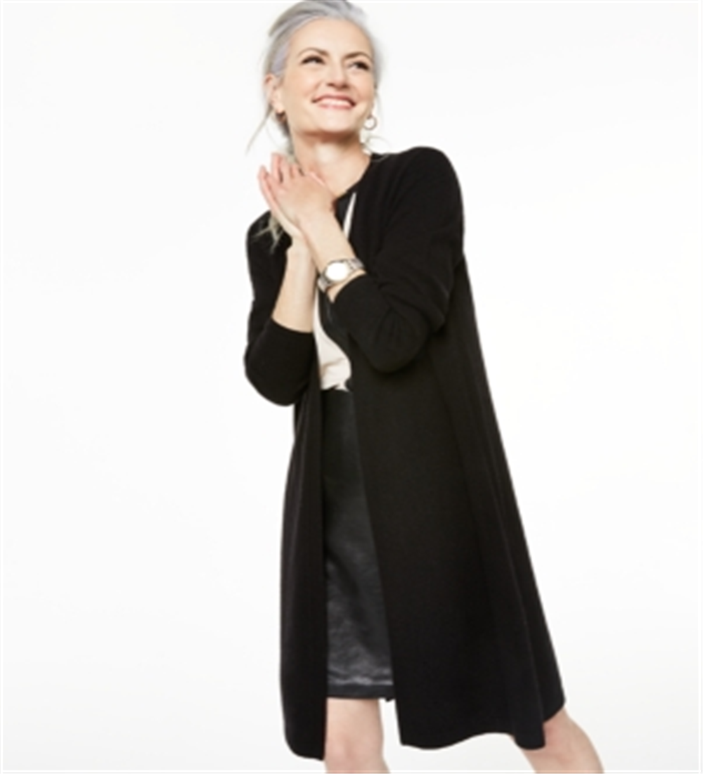 Cardigan feminino Charter Club Pure Cashmere Duster, preto, tamanho pequeno G