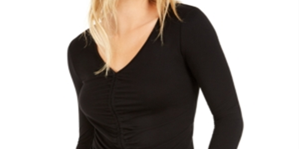 Top curto feminino Bar III com amarração frontal franzida, preto, tamanho pequeno