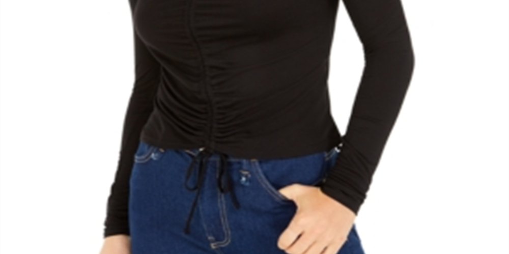 Top curto feminino Bar III com amarração frontal franzida, preto, tamanho pequeno