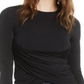 Blusa feminina Bar III de manga comprida com decote em joia, preta, tamanho grande