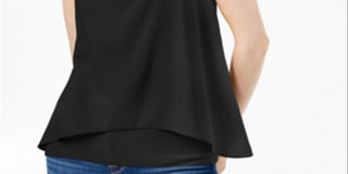 Regata feminina Bar III com decote em camadas e costas abertas, preta, tamanho extragrande