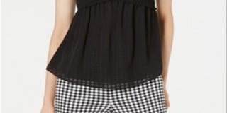 BAR III Top feminino de manga curta e ombro de fora, estilo camponês, preto, tamanho X-S