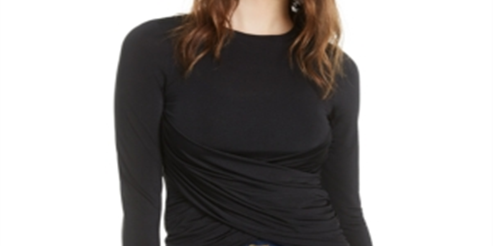 Blusa feminina franzida cruzada Bar III preta tamanho XXS