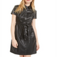 Vestido-camisa feminino Bar III de couro sintético, manga curta, preto, tamanho 12