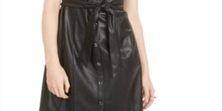 Vestido-camisa feminino Bar III de couro sintético, manga curta, preto, tamanho 12