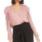 Blusa feminina Bar III com manga bufante e decote em V, rosa, tamanho XXS