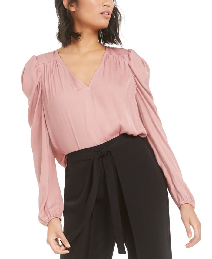 Blusa feminina Bar III com manga bufante e decote em V, rosa, tamanho XXS