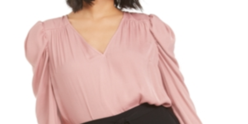 Blusa feminina Bar III com manga bufante e decote em V, rosa, tamanho XXS