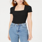 Body feminino Bar III com decote quadrado, preto, tamanho XX-G