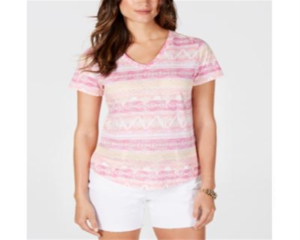 Camiseta feminina estampada em algodão estilo &amp; co, rosa, tamanho pequeno médio
