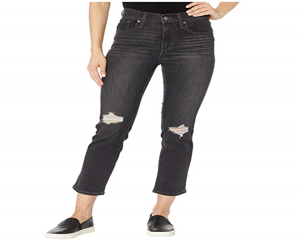 Calça jeans Levi's 724 High Rise Straight Crop rasgada feminina, preta, tamanho 33