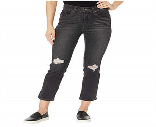 Levi's Women's 724 High Rise Straight Crop Ripped Jeans Black Size 33