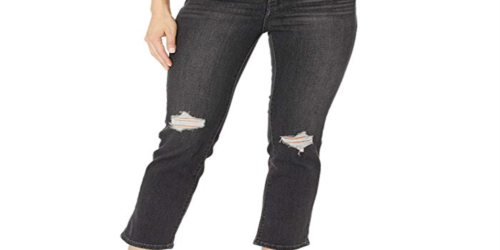 Calça jeans Levi's 724 High Rise Straight Crop rasgada feminina, preta, tamanho 33