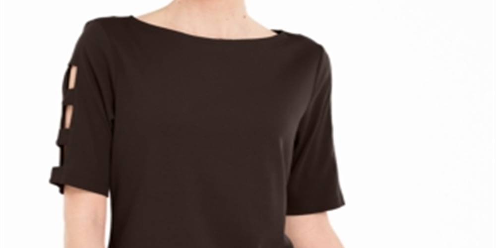 Blusa feminina Karen Scott de algodão com mangas recortadas, marrom, tamanho pequeno