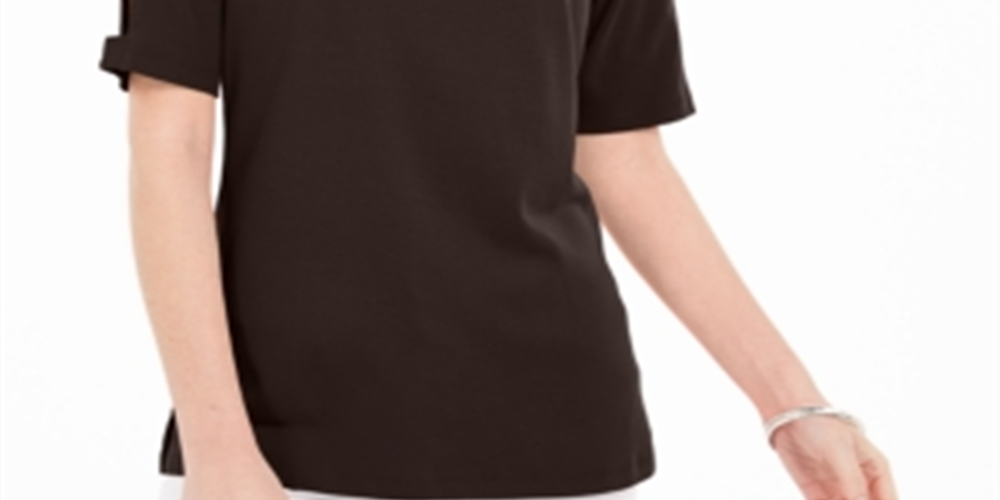 Blusa feminina Karen Scott de algodão com mangas recortadas, marrom, tamanho pequeno