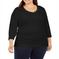 Karen Scott Blusa feminina plus size de algodão com botões e manga 3/4, preta, tamanho 0X