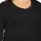 Karen Scott Blusa feminina plus size de algodão com botões e manga 3/4, preta, tamanho 0X