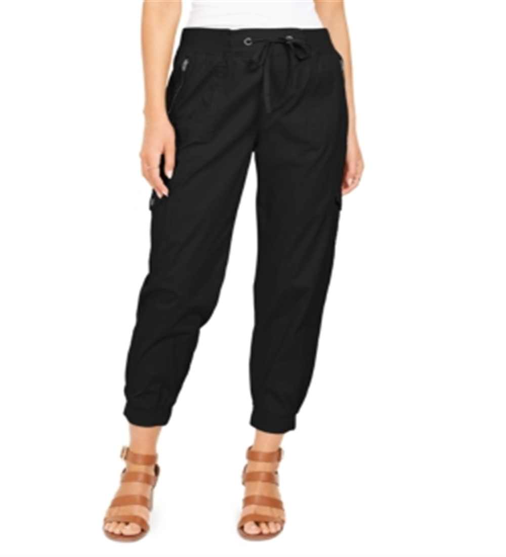 Calça jogger feminina com bolso e zíper Style &amp; Co, preta, tamanho pequeno