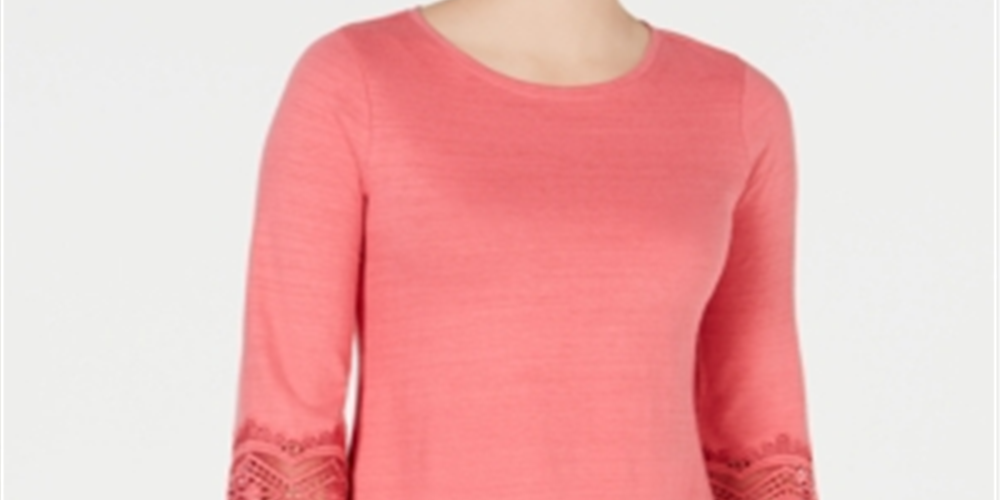 Top feminino Charter Club com acabamento em renda de algodão rosa, tamanho pequeno G