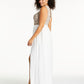 Vestido longo de coquetel feminino City Studio com fenda e renda, sem mangas, gola alta, branco, tamanho 18W