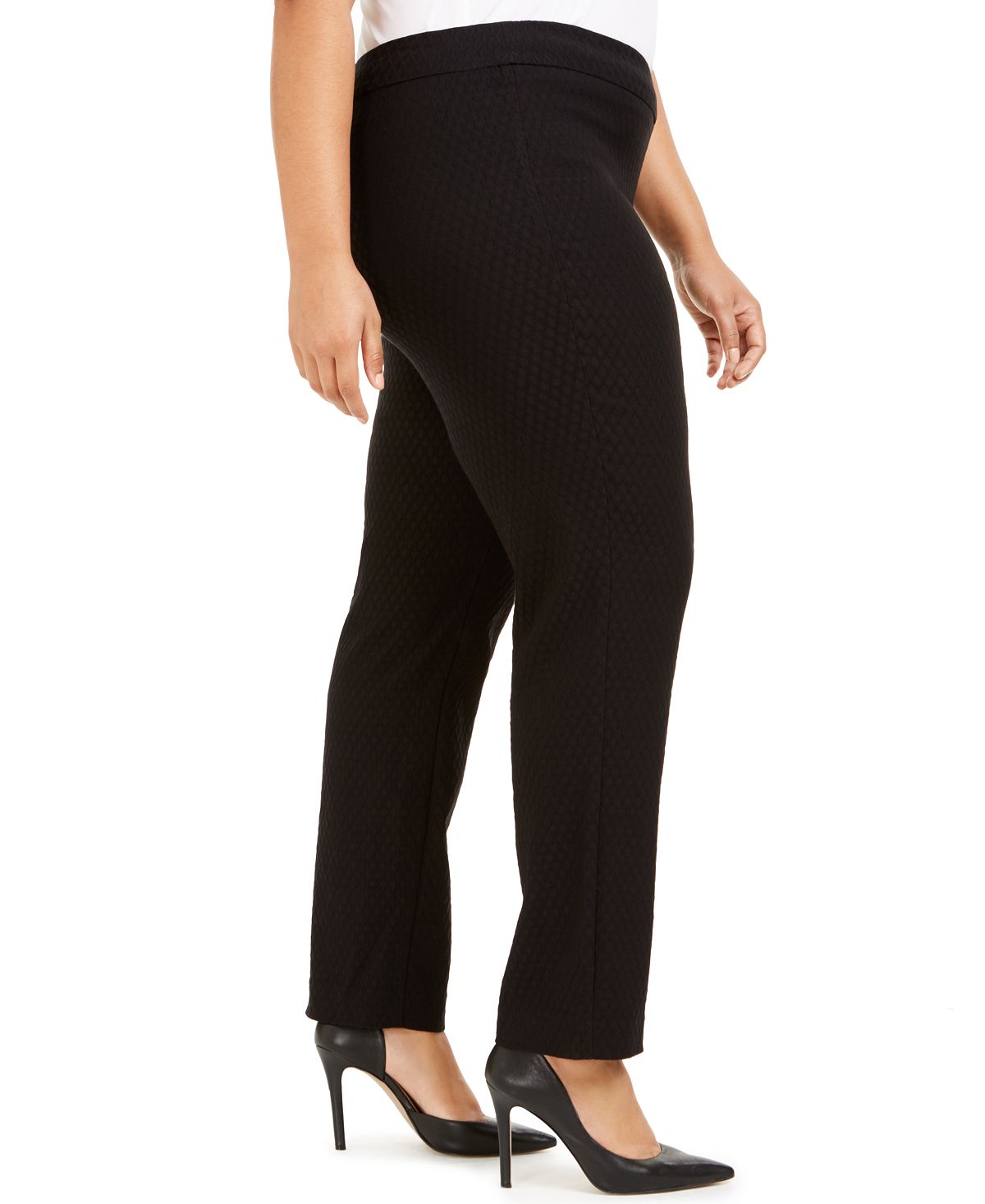 Calça feminina JM Collection Plus Tummy Control com perna reta e ajuste justo, preta, tamanho pequeno