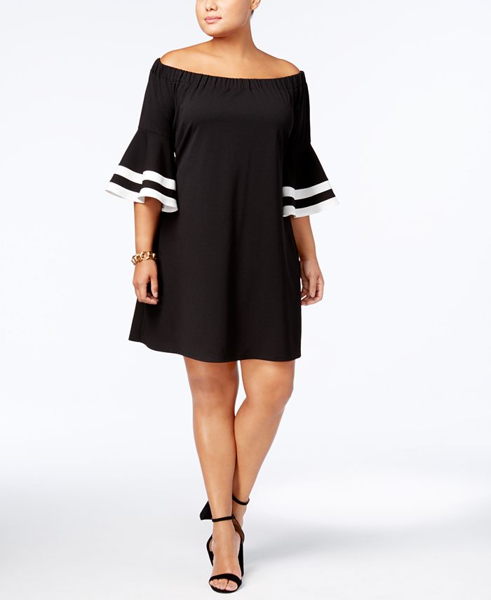 Vestido feminino plus size Love Squared com manga sino e acabamento, preto, tamanho 2X